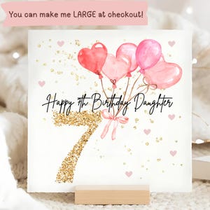 7e carte d'anniversaire ballon rose fille, carte d'anniversaire fille 7 personnalisée, septième carte rose fille, carte d'anniversaire fille
