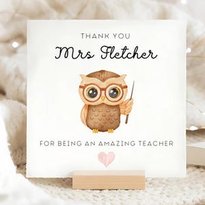 Carte de remerciement pour professeur hibou, carte de remerciement personnalisée pour professeur, carte de meilleur professeur de tous les temps, animal mignon de remerciement, cadeau pour la sortie de l'école