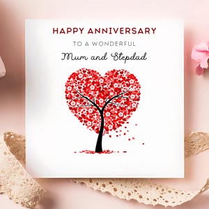 Happy Anniversary Mum and Stepdad Card, Parent Wedding Anniversary Card, Years Together Card, Congratulations Mum and Stepdad, Hearts Love
