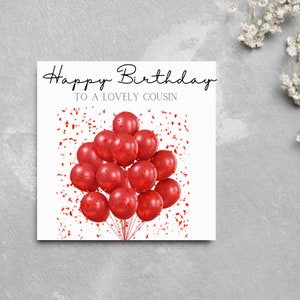 Personalised Red Balloon Birthday Card | red colour | birthday | cousin | grandad | granddaughter | sister | brother | cousin | age | fun