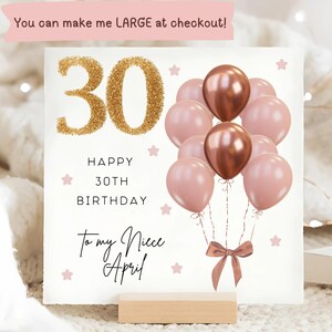 Carte de 30e anniversaire de nièce, rose, marron et ballon d'or, carte personnalisée de 30e anniversaire de nièce, carte de 30 ans nièce, cadeau d'anniversaire de 30e nièce