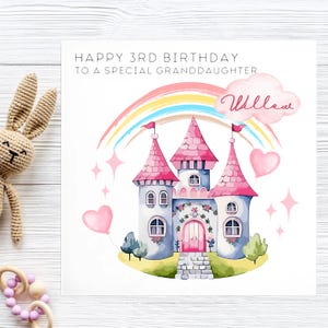 Granddaughter 3rd Birthday Princess Castle Card, Granddaughter Third Birthday Card, Personalised Granddaughter Turns 3 Card, Little Girl