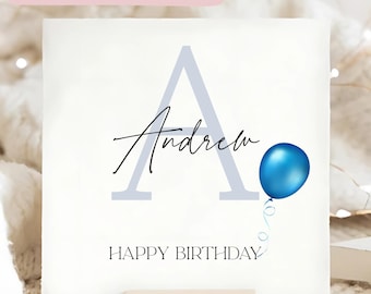 Tarjeta de cumpleaños personalizada con iniciales, para él, tarjeta de cumpleaños azul, tarjeta de feliz cumpleaños personalizada, tarjeta de cumpleaños para hombre, tarjeta de cumpleaños para él