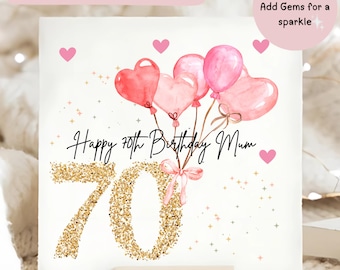 お母さんの70歳の誕生日パーソナライズカード、ママは70歳、70歳の誕生日プレゼント、70歳のお母さんカード、お母さん誕生日おめでとう、お母さんカード