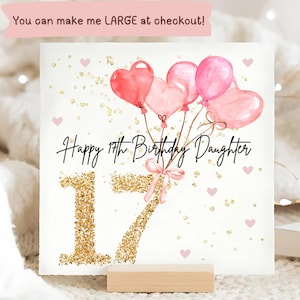 Carte d'anniversaire fille 17e ballon rose, carte d'anniversaire fille 17e personnalisée, fille 17e, cadeau fille 17e anniversaire