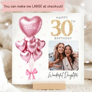Carte personnalisée d'anniversaire de photo de fille de 30e, carte de ballon d'or rose d'image personnalisée, fille a 30 ans, carte de trentième fille, 30e de fille