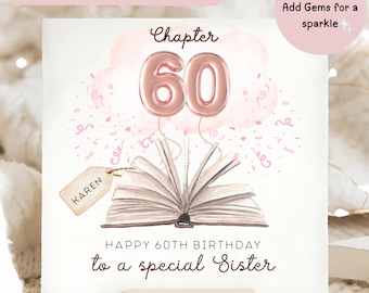 Sister Chapter 60 Birthday Card, Personalised Diamante Sister 60th Card, Sister Sixtieth Birthday Card, Sister Pink 60 Birthday Card
