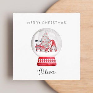 Merry Christmas Snowglobe Card, Personalised Christmas Card, Gnome Gonk Christmas Card, For Him, For Her, Son, Daughter, Friend, Colleague
