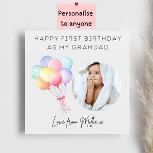Photo Upload 'First Birthday as My' Card, Grandad, Nanny, Mum, Dad, Brother, Sister, Custom Photo Card, Happy Birthday Card, From The Baby