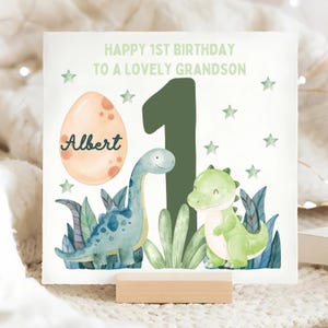 Grandson 1st Birthday Dinosaur Personalised Card, Grandson First Birthday Dino Card, Grandson Turns 1 Card, Little Grandson Dinosaur Card
