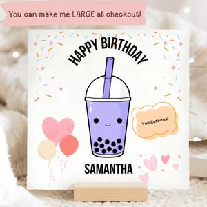 Personalised Bubble Tea Birthday Card, For her, special day, drinking, cute, adorable card, pink card, gift for her, gift for birthday girl