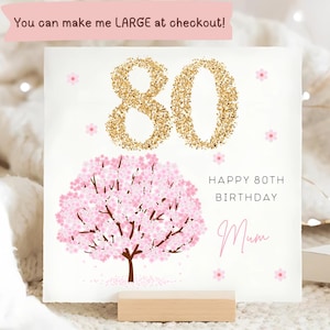 Mum 80th Pink Blossom Birthday Card, Personalised Mummy Eighty Card, Mom Is 80 Card, Floral Mum Card, Mother 80th Birthday Gift, Mama Card