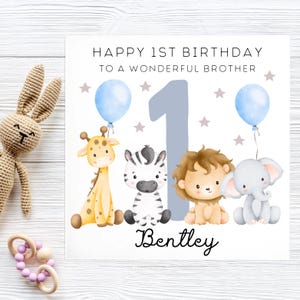 Brother 1st Birthday Personalised Card, Jungle Animal Birthday Card, Little Brother Birthday Card, First Birthday Card, Special Little Boy