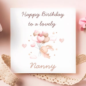 Carte d'anniversaire ballon nounou, belle carte d'anniversaire de nounou, carte d'anniversaire de nounou, carte d'anniversaire de petit lapin, carte de grand-mère, anniversaire de grand-mère