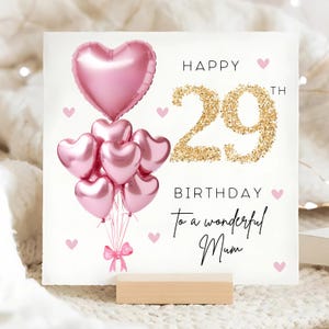 Carte personnalisée 29e anniversaire de maman, carte ballon en or rose, maman a 29 ans, cadeau 29e anniversaire, carte 29e anniversaire maman, belle maman