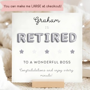 Carte Le patron est retraité, carte de félicitations à la retraite du patron, cadeau de retraite personnalisé du patron, carte de départ du patron, départ d'un collègue