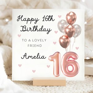 Carte d'anniversaire personnalisée pour ami, 16e anniversaire, ballon en or rose, carte de seize ans pour un ami, seizième anniversaire de Bestie