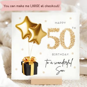 Son 50th Black & Gold Birthday Card, Son Fifty Birthday Card, Son Fiftieth Birthday, Son Turns 50, Gold Foil Balloon, Lovely Son Is 50 Today