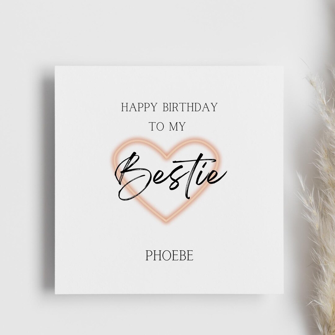 Personalised Bestie Birthday Card, Beige Birthday Heart Card, for Her ...