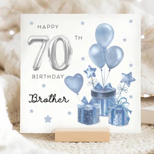 70e anniversaire de frère présente carte, carte d'anniversaire frère personnalisée, carte d'anniversaire frère soixante-dixième anniversaire, frère fête ses 70 ans