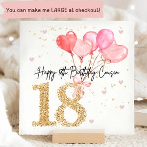 Carte d'anniversaire ballon rose cousine 18e, carte d'anniversaire personnalisée cousine 18e, cousine 18e, cadeau d'anniversaire 18e cousine