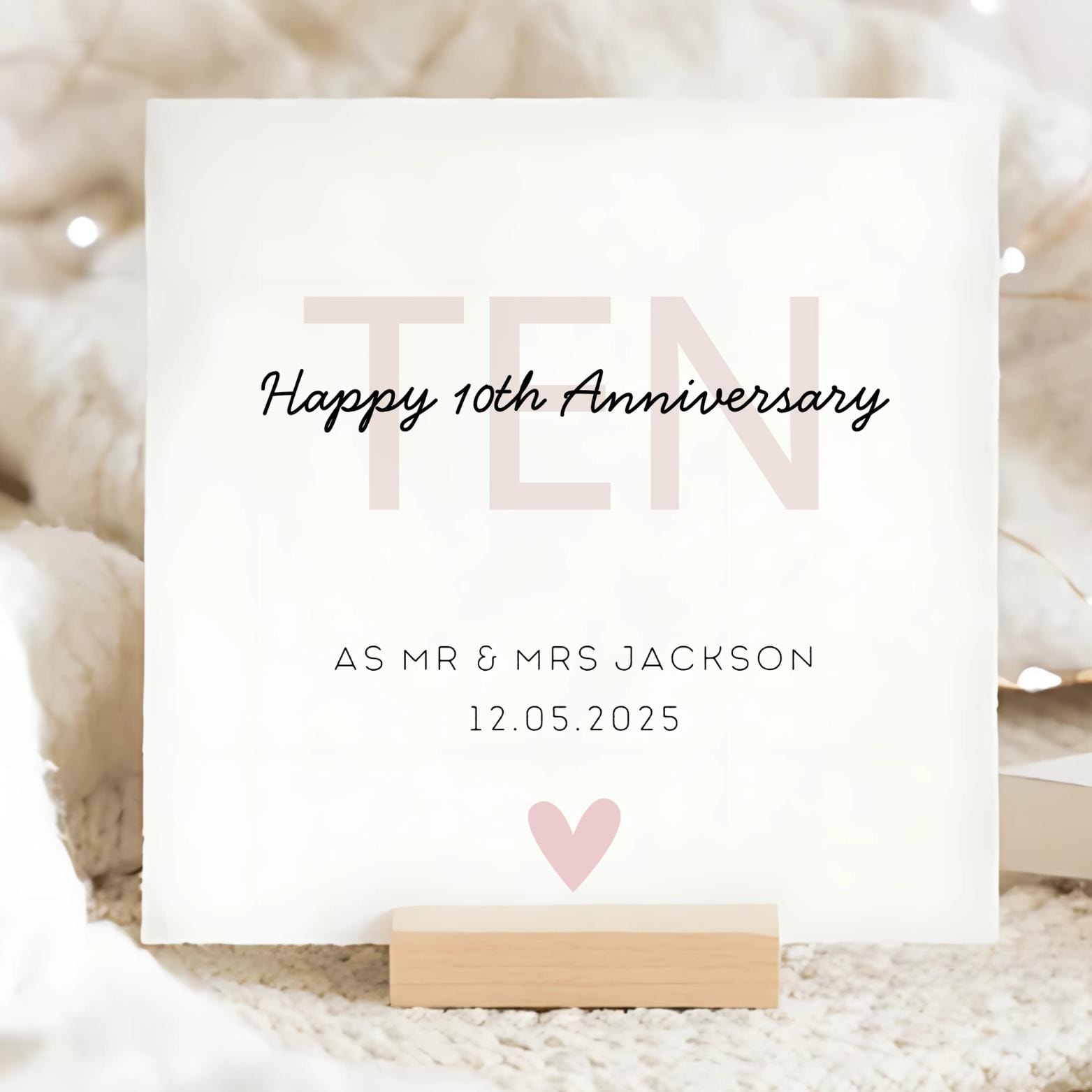 Ten Year Wedding Anniversary Card, Personalised 10 Year