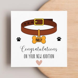 Tarjeta de felicitación por nuevo cachorro/perro, tarjeta personalizada para nueva incorporación, adopción de perro, tarjeta para nuevo cachorro, huellas de patas, tarjeta personalizada para collar de perro