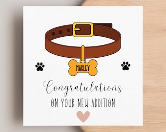 New Puppy/Dog Congratulations Card, Personalised New Addition Card, Dog Adoption, New Puppy Card, Paw Prints, Dog Collar Personalised Card