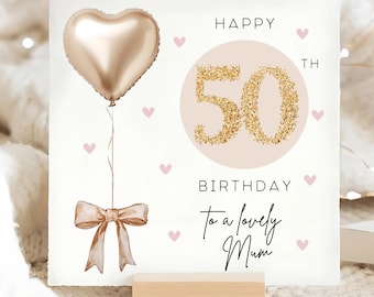 Mama 50. Gold & Beige Geburtstagskarte, personalisierte Mama 50. Karte, Mama ist fünfzig Karte, Mama fünfzigste Geburtstagskarte, schönes Mama Geschenk