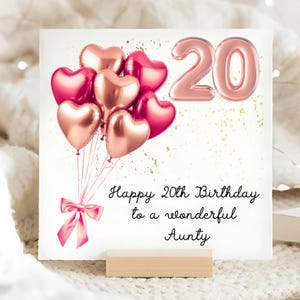 Carte d'anniversaire rose or rose 20e de tante, carte d'anniversaire personnalisée de 20 tantes, carte de tante ballon coeur, tante a vingt ans, spéciale tante
