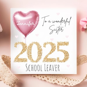 Tarjeta de despedida para hermanas 2025, tarjeta personalizada con globo rosa dorado, maravillosa tarjeta de despedida para hermanas, tarjeta de felicitación para hermanas