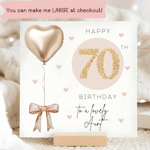 Carte d'anniversaire or et beige tante des 70 ans, carte personnalisée des 70 ans tante, carte tante a soixante-dix ans, carte d'anniversaire tante soixante-dix ans, tante a 70 ans