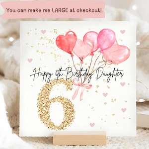 Carte d'anniversaire fille 6e ballon rose, carte d'anniversaire personnalisée fille 6e, sixième carte rose fille, carte d'anniversaire fille a six ans