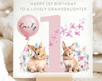Geburtstagskarte Zum 1. Geburtstag Für Enkelin - Mit Süßem Kaninchen-Motiv, Rosa
