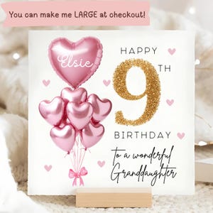 Carte personnalisée de 9e anniversaire de petite-fille, carte de ballon en or rose, petite-fille a 9 ans, cadeau de neuvième anniversaire, carte de neuvième petite-fille