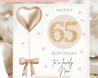 Tarjeta de cumpleaños número 65 de la abuela en dorado y beige, tarjeta personalizada para la niñera, tarjeta para la abuela que cumple sesenta y cinco años, tarjeta para el sexagésimo quinto cumpleaños de la abuela, abuela