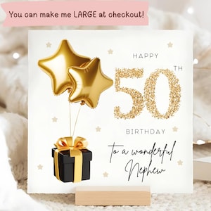 Carte d'anniversaire noir et or 50e neveu, carte cinquante ans neveu, cinquantième anniversaire neveu, neveu fête ses 50 ans, ballon feuille d'or