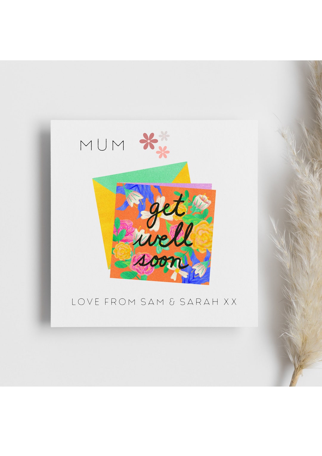 Personalised Get Well Soon Card and Flowers, Sending Love, Hugs, for ...