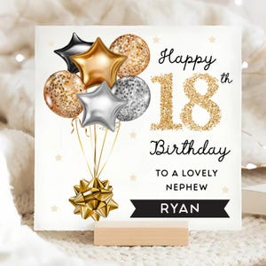 Carte personnalisée 18e anniversaire de neveu, carte ballon or noir, neveu a 18 ans, cadeau 18e anniversaire, carte 18e anniversaire neveu