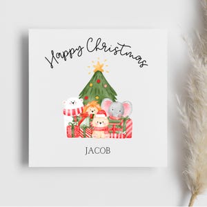 Personalised Animal Christmas Tree Card, Daughter, Son, Niece, Nephew, Happy Christmas Card, Children&#39;s Christmas Card, For Her, For Him