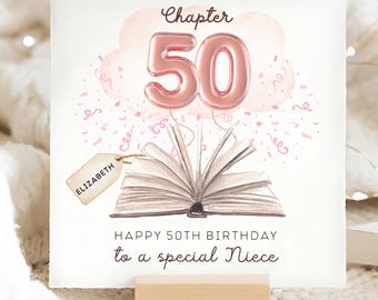 Niece Chapter 50 Birthday Card, Personalised Niece 50th Card, Niece Fiftieth Birthday Card, Niece Pink 50 Birthday, Lovely Niece Birthday