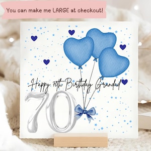 Carte ballon bleu 70e anniversaire grand-père, grand-père personnalisé est carte de 70 ans, soixante-dix ans, soixante-dixième anniversaire, grand-père, grand-père, pop