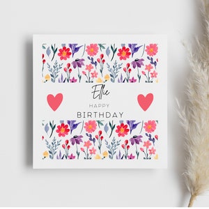 Carte d'anniversaire florale personnalisée, carte de fleurs, carte de joyeux anniversaire, pour elle, anniversaire de famille, anniversaire d'ami, soeur, maman, nounou