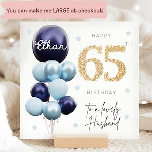 Carte personnalisée pour 65e anniversaire de mari, carte ballon en or bleu, mari a 65 ans, cadeau de 65e anniversaire, carte de 65e mari, anniversaire de mari