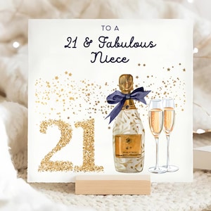 Carte d'anniversaire nièce de 21 ans et fabuleuse, carte de 21 ans nièce, carte champagne or 21 ans, nièce a 21 ans, cadeau nièce 21 ans