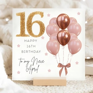 Carte de 16e anniversaire de nièce rose brun et or, carte personnalisée de seizième anniversaire de nièce, carte de nièce a 16 ans, carte de seize ans
