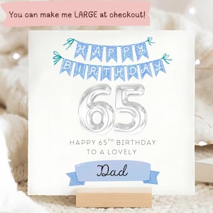 Carte d'anniversaire bannière bleue de papa pour les 65 ans, carte personnalisée pour papa a 65 ans, carte de soixante-cinquième papa, 65e anniversaire de papa, jolie carte d'anniversaire pour papa
