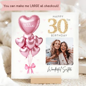 Carte personnalisée d'anniversaire de soeur 30e, carte de ballon d'or rose d'image personnalisée, soeur a 30 ans, carte de 30e soeur, cadeau 30e de soeur