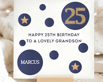 Grandson 25th Blue & Gold Birthday Card, Personalised Grandson 25 Birthday Card, Grandson Twenty-Fifth Birthday Card, Grandson Is 25 Gift
