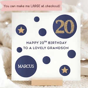 Carte d'anniversaire bleu et or de petit-fils de 20 ans, carte d'anniversaire personnalisée de petit-fils de 20 ans, carte de vingtième anniversaire de petit-fils, cadeau petit-fils a 20 ans